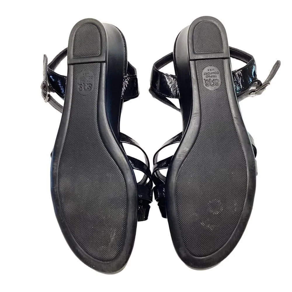 SAS Women's Sandal Tripad Comfort Black Patent Leather 9.5 N Made in USA